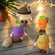 1pc Cute 3D Carrot And Radish-Shaped Storage Bag - Reusable Mini Earphones, Coin, Key Holder With Expressive Eyes And Cheeks - Durable And Portable Organizer, Money Bag, Keychain, Adorable Accessories, Vegetable Design, Lightweight Small Bag, Soft Material, Small Wallet, Perfect For Electronics Users, - Multicolor - View 1