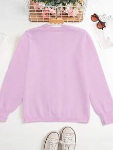 Chaqueta de punto con encaje, estilo delicado, suéter corto para mujer - Púrpura malva - Ver 2