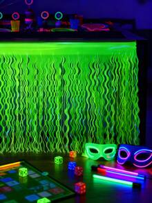 1Pc Glow-In-The-Dark Table Skirt,Neon Wave Metallic Foil-Trimmed Table Skirt,Neon Party Decorations,Glow Party Supplies,Festive Event Accessory,Bachelor Party Supplies,Birthday Party Decoration Supplies,Holiday Party Decor,Festive Table Decorations,Glow Birthday Decor,Pool Party Decorations - Multicolor - View 6