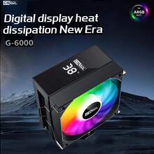 6 Copper Pipe CPU Cooler With Temperature Display, Real-Time CPU Temperature Monitoring, Silent Cooling, ARGB Fan, 5V 3-Pin, 4-Pin PWM, Suitable For Intel AMD G-6000 High-Performance Cooling