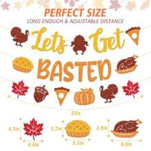 QY- Let S Get Basted Banner Friendsgiving Party Decorations Thanksgiving Maple Leaves Fall Sign For Men Women Autumn Harvest Themed Party Supplies -3788 - nhiều màu - Xem 2