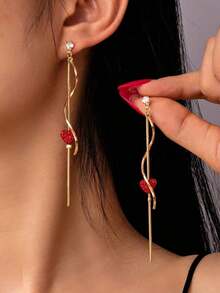 1 Pair Sparkling Micro-Inlaid Zirconia Octagonal Star Earrings, Versatile And Fashionable, Charming For Women - Đỏ - Xem 6