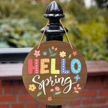 Spring Door Sign - Floral Welcome Decoration With Hello Text, Light Pink Floral Pattern - Farmhouse Porch, Indoor/Outdoor Hanging Decoration - No Electricity Required - Easy To Hang With Rope - Durable Artificial Wood - Suitable For Doorways, Living Rooms, Kitchens - Spring Home Decoration Gift Idea, Porch Decoration, Indoor Outdoor Sign, Vivid Color Design, Country Style - 9,06 x 9,06 inch - Xem 3