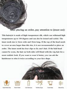 男士夹式合成假发片 | 瞬间增加稀疏部位的发量 | 长款侧分刘海 | 自然逼真，遮盖秃顶和白发 | 男士便捷夹式假发 - 黑色 - 查看 13