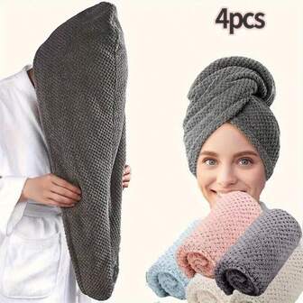 1/2/3/4 Ultra-Fine Fiber Towel, Soft Wool Dry Hat, Simple Solid Color Towel For Bathroom, Highly Absorbent Hair Wrap Towel For Curly Hair, Anti Curling Hair Towel For Wet Hair, Bathroom Supplies, Bathroom Accessories, Outdoor Travel Bath Hair Cap,