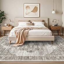 9x12 Area Rugs Living Room - Large Boho Stain-Resistant Rugs With Non-Slip Backing, Vintage Design Bedroom, Beige/Brown, Home Decor Floor - Grey - View 2