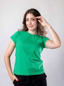 Set Of 2 Women's Basic Baby Look T-Shirts, 100% Premium Cotton, Plain Traditional T-Shirt, High Summer Style - 綠紅 - 查看 3