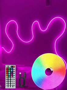16-100ft Neon LED Light Strip, Suitable For Room Decoration, RGB LED Light Strip With Remote Control, Outdoor Use, Flexible Neon Rope Light, Suitable For Bedroom Decoration, Living Room, Gaming, Halloween Party Decoration - 彩色 - 查看 11