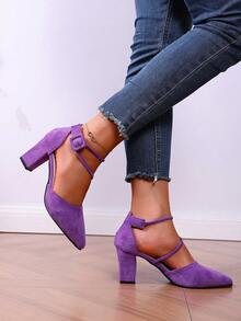 1 Pair Fashionable High Heel Sandals, Suitable For Teenagers, Casual Vacation, Elegant And Comfortable Beach Sandals - Purple - View 5