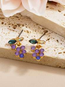 1 Pair Elegant Fashion Rhinestone Inlaid Faux Grape Design Women Earrings - Grape - View 2