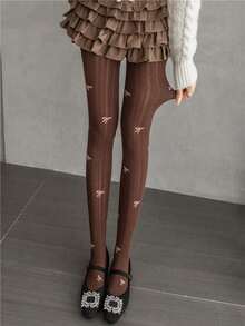 1 pieza Medias de mujer con estampado de lunares y copos de nieve, cómodas, de moda y estilizadoras para otoño/invierno