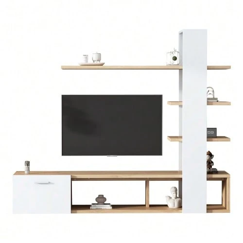 Wall-Mounted TV Unit For Living Room, Living Room Furniture Set 180 X 33.5 X 151.5 Cm, Suitable For TVs Under 60 Inches, Modern White Oak TV Unit, Low Cabinet, Living Room Furniture Set - White - View 1