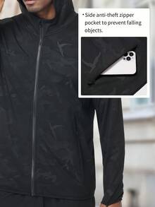 Men's Outdoor Autumn And Winter Hooded Zipper Fleece Thickened Warm Jacket Top - Black - View 3