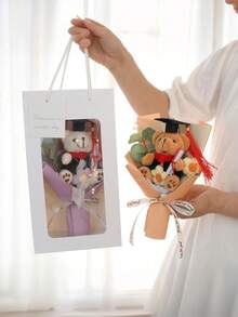 卡通熊花束，祝贺装饰，迷你熊医生花束，婚礼派对装饰，毕业派对装饰及礼物，教师节礼物，毕业季礼物，熊医生花束，成品针织花束，送给同学的创意礼物，针织羊毛花束，医生帽熊礼物 - 彩色 - 查看 9