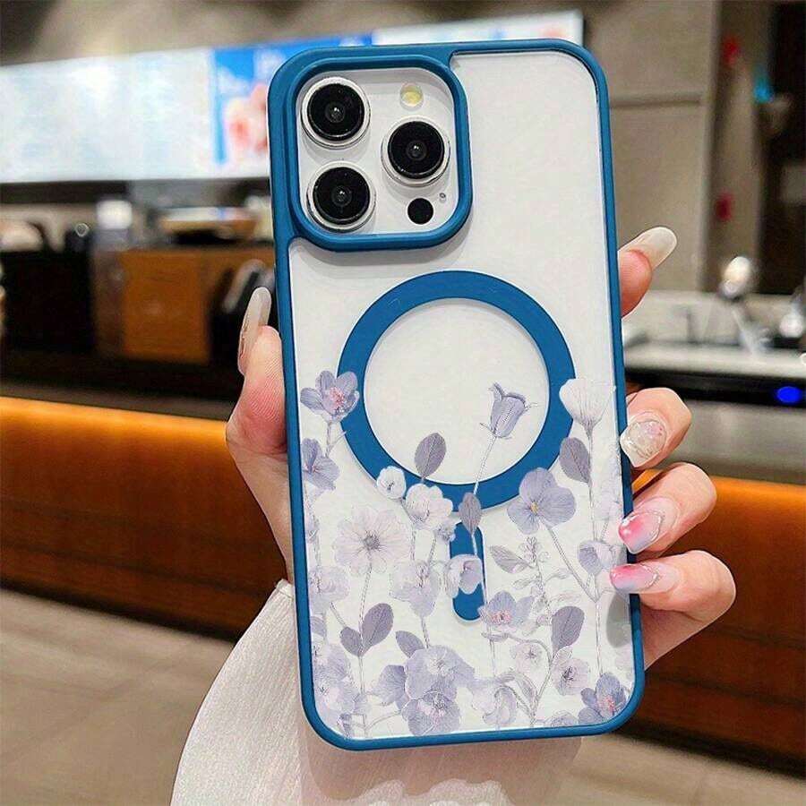 Susurro de Lavanda Matutina, Anillo Magnético Transparente Premium, Carga Inalámbrica, Funda Dura Engrosada a Prueba de Golpes de Protección Completa, Compatible con iPhone 16/15/14/13/12/11/X/Xs/Xr/Mini/Plus/Pro/Max - Elegante Opción de Regalo SHLP0197 - Azul - Ver 1
