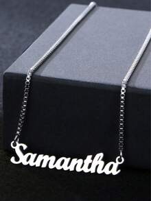 1pc Customized Personalized Name Necklace, Stainless Steel Material, Box Chain Necklace, Fashionable And Simple Design Women's Jewelry, Christmas Gift - Multicolor - View 4
