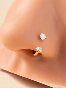 1 件时尚金色条形鼻环，镶嵌闪亮五角星锆石 - 双头 C 型耳钉设计 - 女士防过敏鼻孔饰品，优雅气质 - 金黃色五角星 - 查看 6