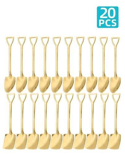 5/10/20pcs Stainless Steel Dessert Spoons, Cake Shovels, Portable Flatware Scoops For Dessert, Coffee, Ice Cream