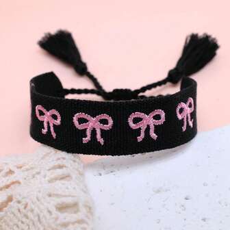 1 Stück handgefertigtes besticktes Boho-Stil geflochtenes Armband, modisches Accessoire geeignet für Familie, Freunde, Studenten, Feiertage, Partys, Reisen, Alltag