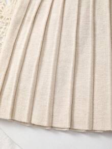 Infant Girl Warm Elegant Knitted Cardigan With Little Sheep Embroidery Paired With Solid Color Casual Pleated Skirt, Suitable For Daily Wear Or Outing Gatherings, Sweet Comfortable Skin-Friendly Versatile - Apricot - View 8