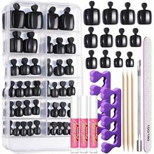 120 Pcs False Toenails White Color Square Shape Press On Nail Tips With Nail Glue Adhesive Tabs Toe Nail Art Kit For Pedicure Home Salon Vacation Travel Use - Black - View 8