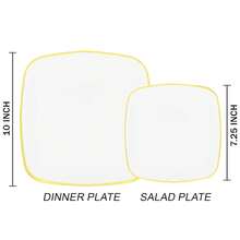 10pcs Square Gold Rimmed Plates - Heavy Duty Gold Square - Includes 10pcs 10.25 Inch Plates Or 10pcs 7.5 Inch Plates, Essential For Dinner, Dessert, Party, Wedding - White - View 10