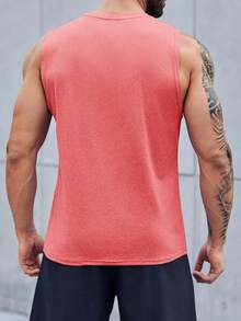 Men's Solid Color Loose Fit Sleeveless Crewneck Tank Top Casual & Comfortable For Daily Wear - Red - View 2