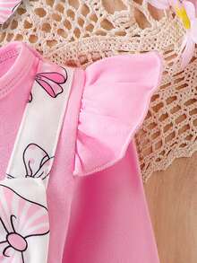 1pc Baby Girls' Elegant & Cute Long Sleeve Jumpsuit, Lightweight For Autumn/Winter - Pink - View 5