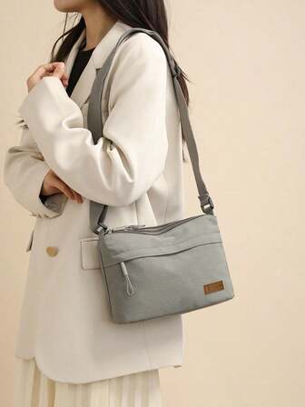 1 st vattentät axelväska, 1 st unisex casual nylon axelväska med justerbar rem, vattentät dragkedja, enaxlad axelväska med flera fickor, enfärgad, polyesterfoder, lämplig för shopping, plånbok, handväska, unga kvinnor, universitetsstudenter, nygifta, kontorsdamer. Perfekt för kontor, universitet, arbete, affärer, pendling, utomhusaktiviteter, resor och vandring