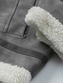 男士宽松落肩廓形仿毛领保暖PU皮夹克，秋冬款 - 灰色 - 查看 6