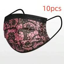10pcs Fashionable Personalized Disposable Adult Colorful Printed Black Lace Face Mask, Practical Versatile Comfortable Lace Stylish Sexy Breathable Mask, Durable Exquisite Compact Convenient Carry Outdoor Party Masquerade Mask - Multicolor - View 9