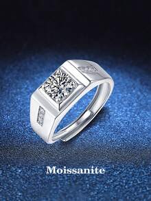 BLOVEMEE 1 件嘻哈 925 纯银 1 克拉 6.5 毫米莫桑石戒指，适合男士日常佩戴、婚礼、时尚珠宝、情人节礼物