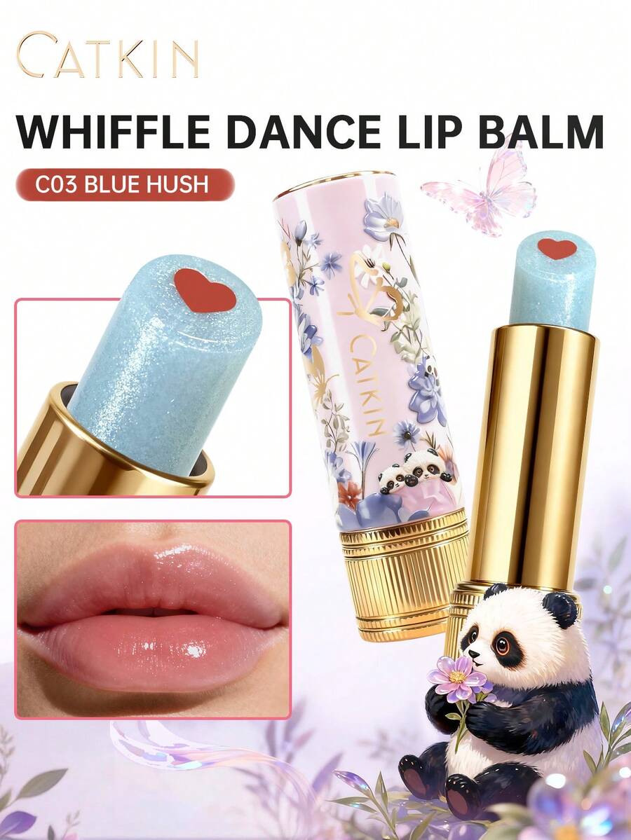 CATKIN Whiffle Dance Heart-Core Glitter Tinted Lip Balm Lipstick, Shimmering Textured Moisturizing Lipstick For Daily Hydration & Stylish Look C03 Blue Hush - C03 Blue Hush - View 1