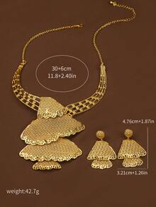 Bộ 3 món sang trọng, thanh lịch với thiết kế tua rua xếp lớp hình đám mây, mạ vàng 18K, gồm dây chuyền và bông tai, thích hợp cho nữ giới, bé gái, đám cưới, tiệc tùng và đeo hàng ngày. - Vàng - Xem 4