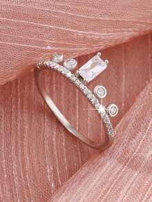 1 chiếc nhẫn vương miện Zirconia thời trang đa năng, phong cách Châu Âu và Châu Mỹ, quà tặng cho phụ nữ vào ngày lễ tình nhân, ngày của mẹ, sinh nhật, tiệc tùng - Bạc - Xem 10
