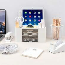 1pc Multi-Functional Organizer Box With 5 Compartments, 2 Sliding Drawers, Suitable For Home, School, Office - Multicolor - View 5