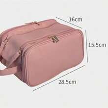 Pink Waterproof PU Leather Multifunctional Makeup Bag Double-Layer Large Capacity Portable Travel Cosmetic Bag Toiletries Storage Bag With Handle For Woman Dividers PU Makeup Bag Brush Storage Bag Men Business Wash Bag Makeup Bags Makeup Organizer Make Up Organizer Makeup Storage Back To School Supplies - Hồng - Xem 8