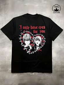 Camiseta de anime Yandere para hombres y mujeres - 100% algodón, suave y transpirable, con el eslogan "Solo tengo ojos para ti", personajes góticos de Yandere y corazón cosido - Camiseta casual roja y negra para fanáticos de la serie Yandere, lavable a máquina - Negro - Ver 6