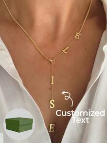 1 pieza Collar con placa con nombre personalizado, personalizable con 1-12 letras, collar con placa en forma de Y estándar, mejora el estilo personal, regalo de joyería, collar con placa bañada en oro - Cadena NK - Ver 2