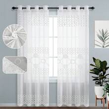 Cortina Larga Transparente de 1 Pieza para Sala de Estar con Diseño Bordado Elegante, Tela Ligera y Suave, Fácil Instalación, Se Ajusta a Varios Espacios, 230x135cm, Compatible con Diferentes Barras - Blanco - Ver 2