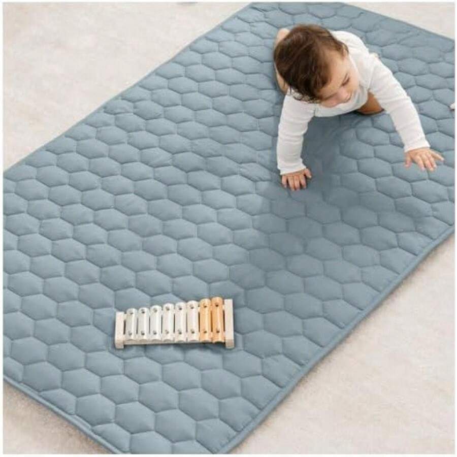 Rectangle Kids Play Mat - Medium 48 x 72 inches Soft Quilted Baby Floor Mat with Non-Slip Bottom - Plush Design for Toddlers Playtime and Relaxation - Comfortable and Durable -(Blue Rectangle - 36" x 60") - Multicolor - Ver 1