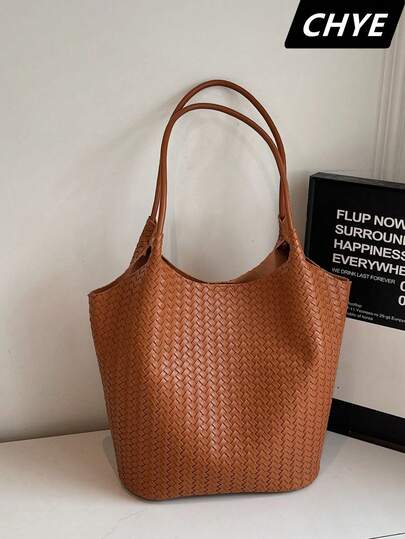 1个女士PU皮革时尚高端单肩托特包，手提包，购物袋，大容量超大，防刮耐磨，适合露营、购物、通勤、工作、约会、日常旅行，纯色，适合女性、职场新人、白领、大学生、女士