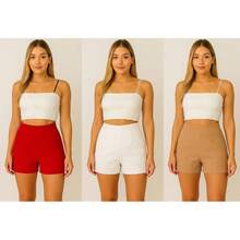 THE MODA 3-PIECE KIT Women's Tailored Shorts With Side Zipper - 紅色 白色 米色 - 查看 2