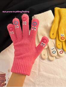 1 Pair Thick Fleece Fingerless Gloves For Women, Knitted Polyester Material, Casual Neutral Texture, Suitable For Commuting, Sports, Cycling, Running, Student Performances, Birthdays, Anniversaries, Christmas And Other Occasions, An Ideal Gift For Friends. +Winter Gear+ Glove Bear+ Christmas