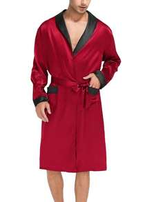 SWOMOG Men's Satin Robe With Shorts Set Silky Kimono Bathrobe Lightweight Soft Sleepwear - 藍龍 - 查看 7