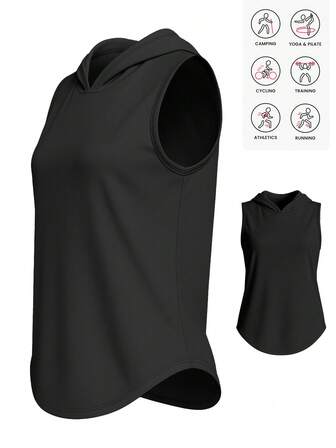 Plain Sleeveless Hoodie Sports Tank Top For Women, Suitable For Gym, Running, Workout And Lounging