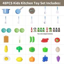 Tecforood Juego de cocina para niños, adecuado para niños y niñas, incluye ollas, sartenes y utensilios realistas, vajilla de juguete, juguetes de cortar alimentos y una cesta de la compra, un conjunto de juguetes de cocina educativo y divertido que ayuda a desarrollar la creatividad, la coordinación mano-ojo y las habilidades sociales de los niños. - Multicolor - Ver 13