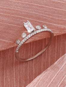 1 chiếc nhẫn vương miện Zirconia thời trang đa năng, phong cách Châu Âu và Châu Mỹ, quà tặng cho phụ nữ vào ngày lễ tình nhân, ngày của mẹ, sinh nhật, tiệc tùng - Bạc - Xem 2