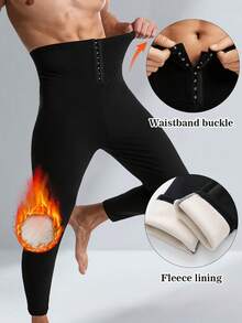 Le nouveau style automne/hiver 2025 de pantalons décontractés, en polaire, épaissis, chauds, de couleur unie, avec boutons, resserrant la taille, leggings moulants et pantalons de sport et d'exercice ajustés et galbants, conviennent aux hommes pour le jogging, le fitness, le cyclisme, etc. pendant l'automne ou l'hiver. - Noir - Voir 1