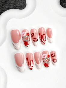 10pcs Christmas Nail Art Set, French Press-On Nails, Almond-Shaped Nail Stickers, Square Nail Stickers, Duck Mouth Nail Stickers, Handmade Christmas Tree False Nails, 3D Wreath Nail Stickers, Includes Tool Kit, Suitable For Women And Girls, Christmas, Parties, Autumn/Winter Daily Wear Nail Supplies Handmade Press On Nails - Nhiều màu - Xem 4